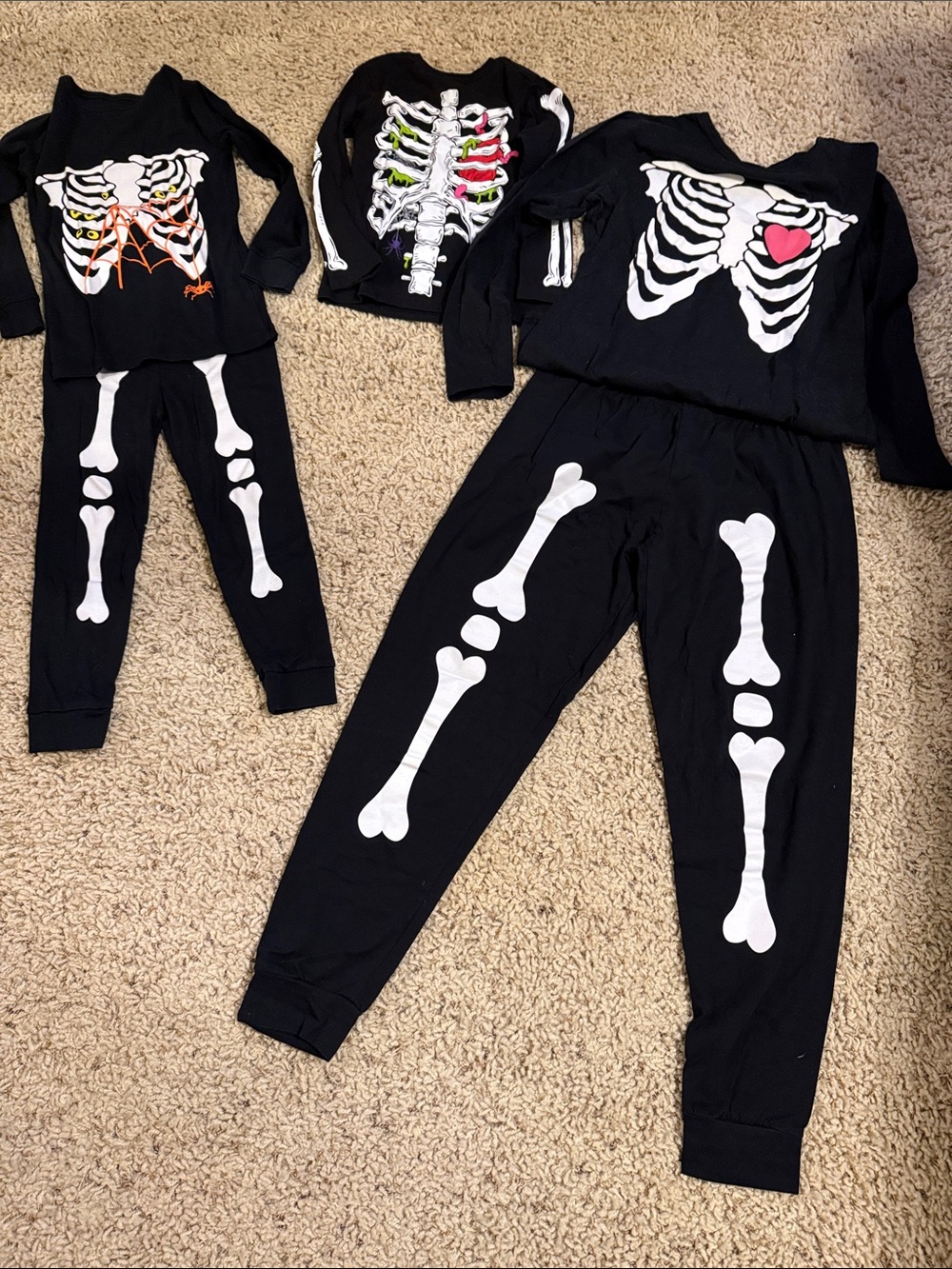 Kids Black Skeleton Pajama Costume Set with Heart Rib Detail